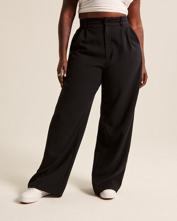 Luvéra Hohe Taille Gerade Hose Mit Taschen Breites Bein Freizeithose Für Frauen