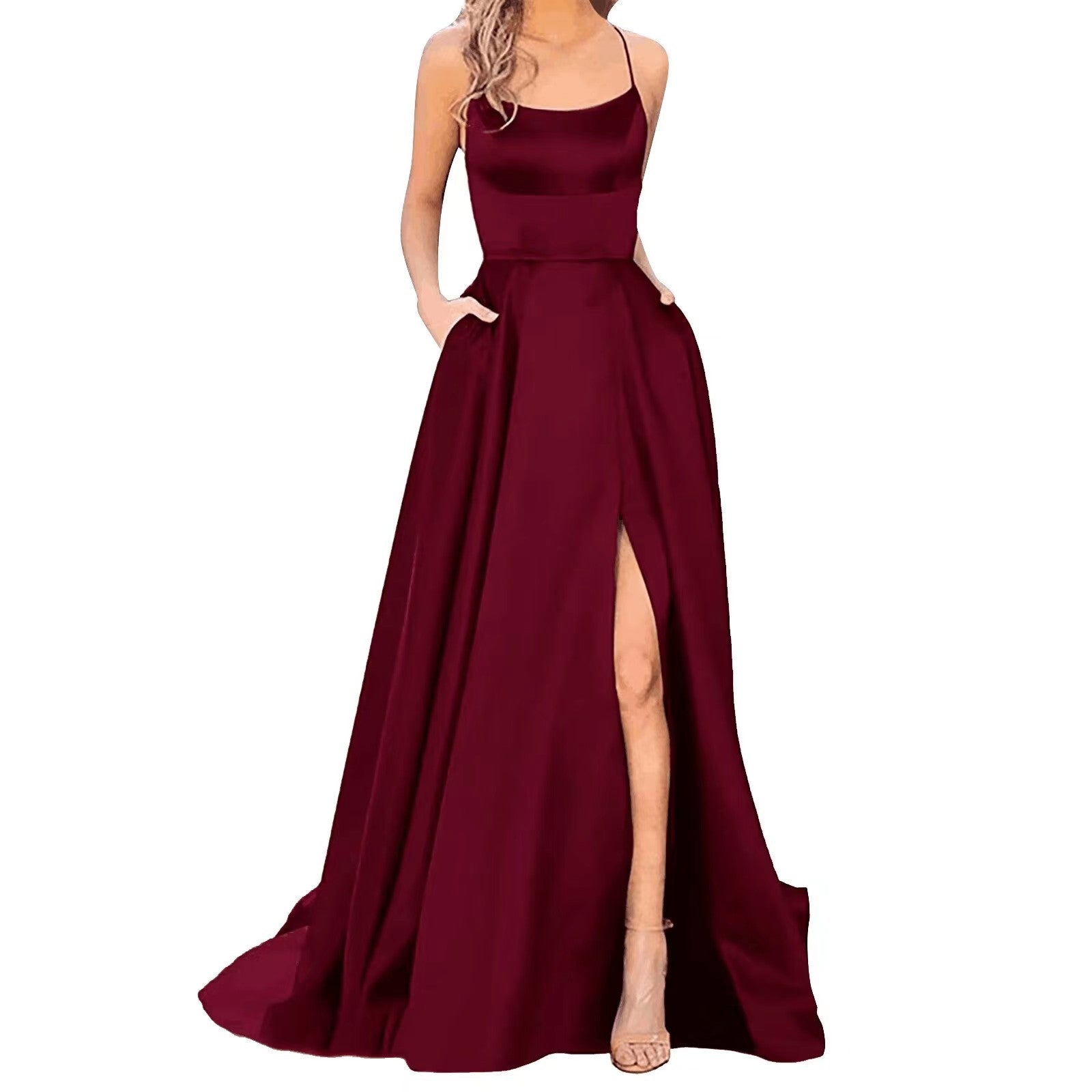 Luvéra Einfarbig Lange Abnehmen Und Schulter Hohle Freundinnen Mode Brautjungfern Party Kleid