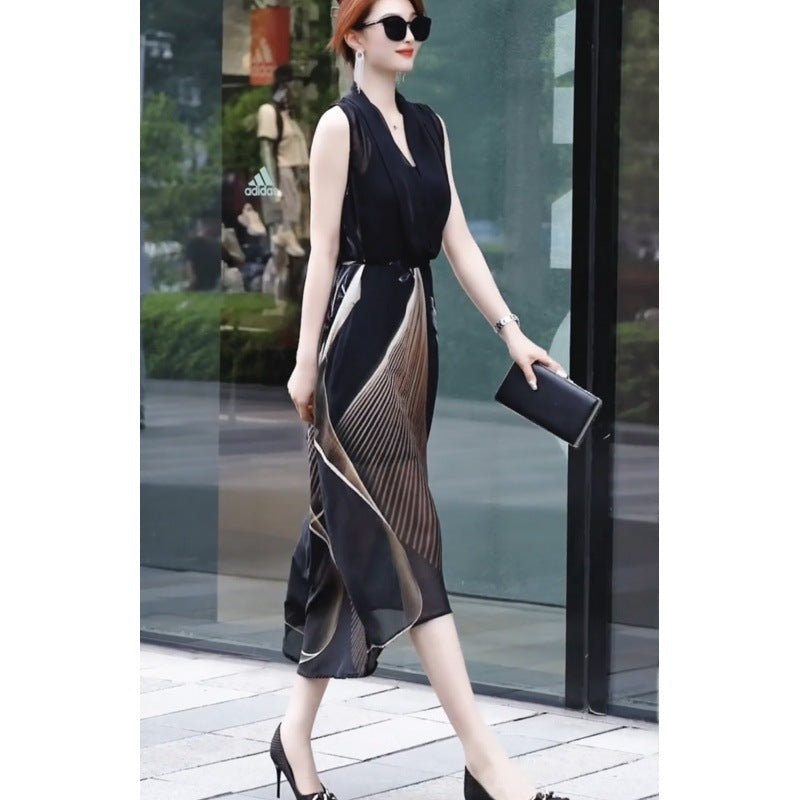 Luvéra Damen Zweiteiliges Set Kleid Einfache Ärmellose Kragen Casual