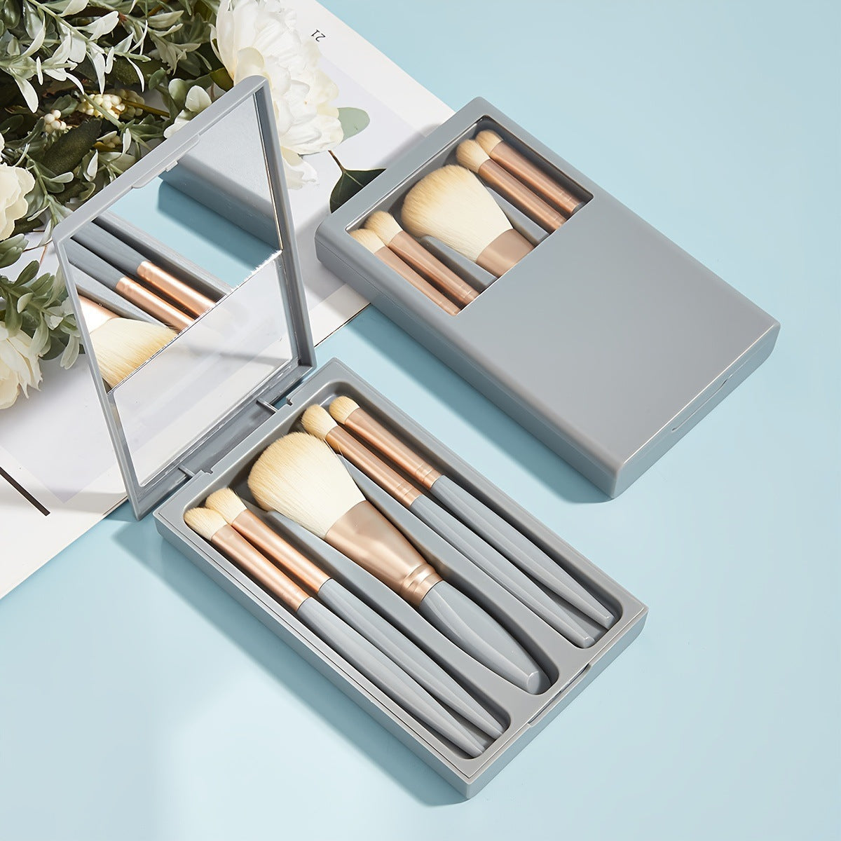 Luvéra 5 Stück Make-up Pinsel mit Spiegel Reise Set