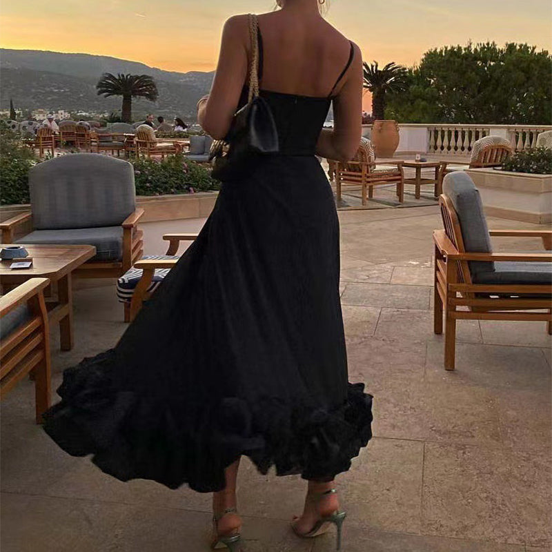 Luvéra Mode Hosenträger Große Blume Schaukel Dreidimensionale Blume A-Linie Rock Frauen Kleidung