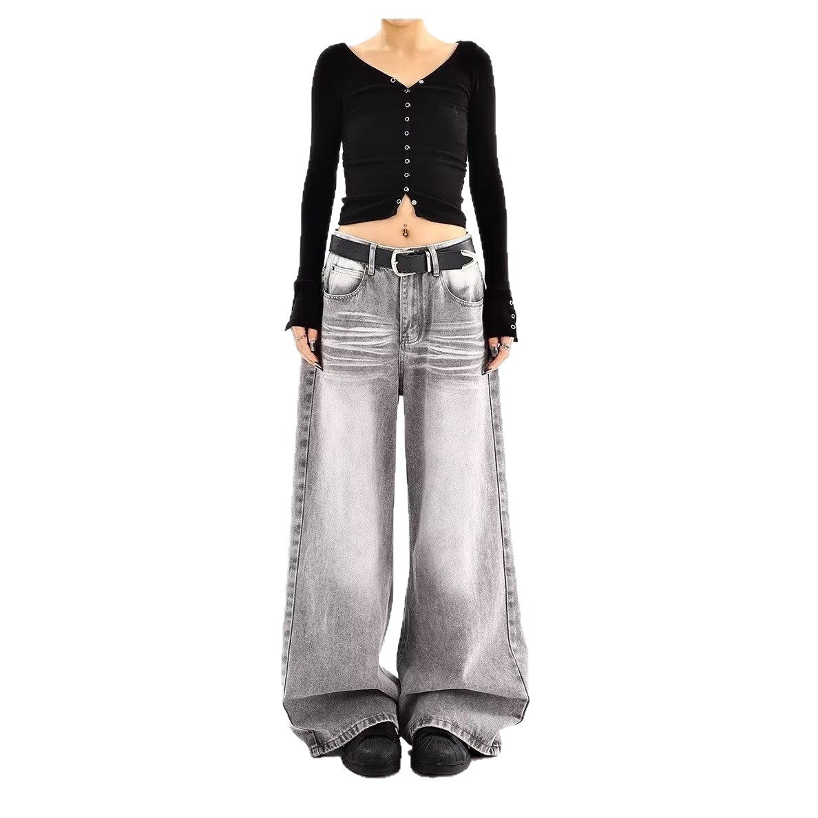 Luvéra Bestickte Hohe Taille Breites Bein Denim Jeans Für Frauen Vintage Gerade Bein Hosen
