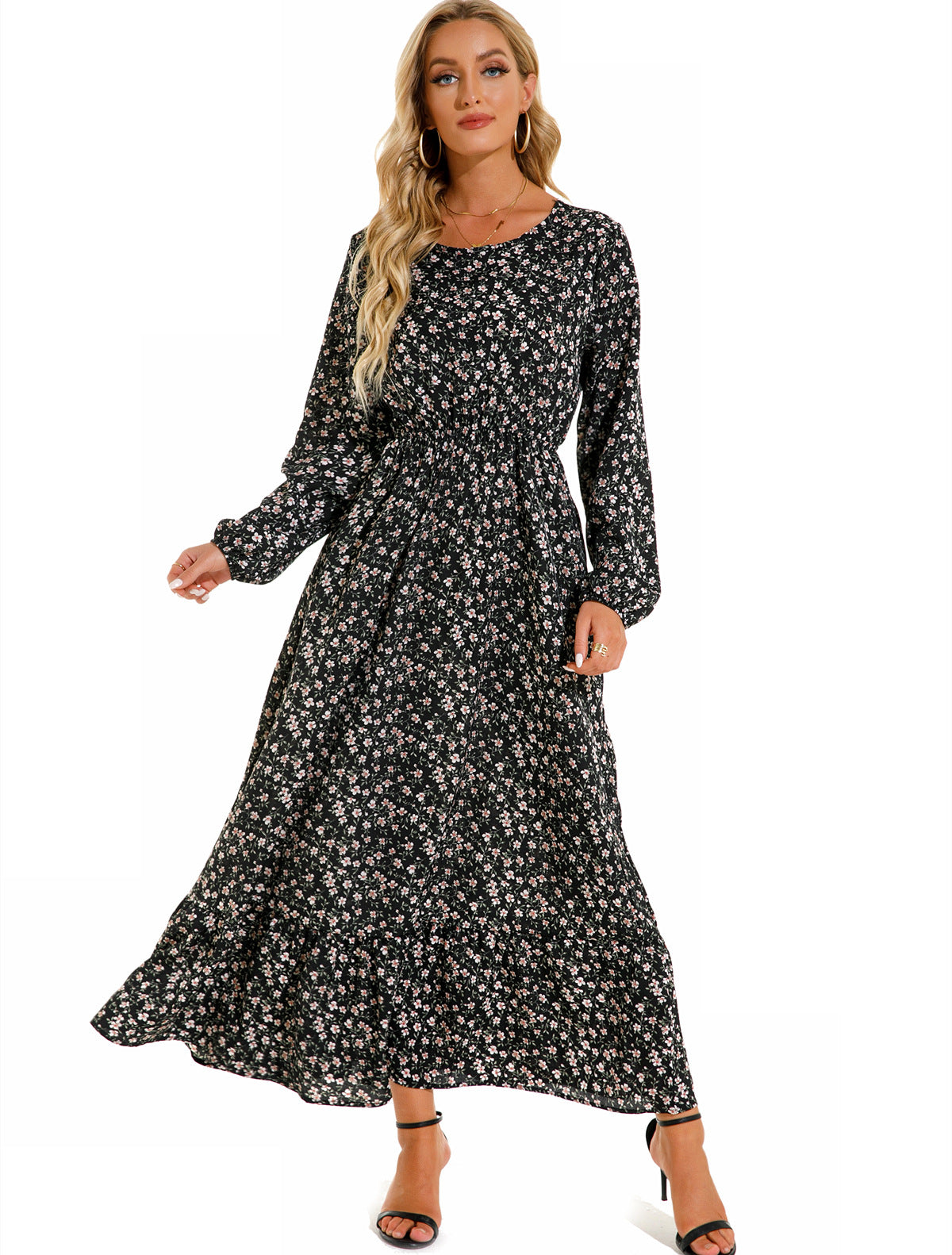 Luvéra Damen vielseitiges Blumen-Chiffon-Kleid mit Rundhalsausschnitt