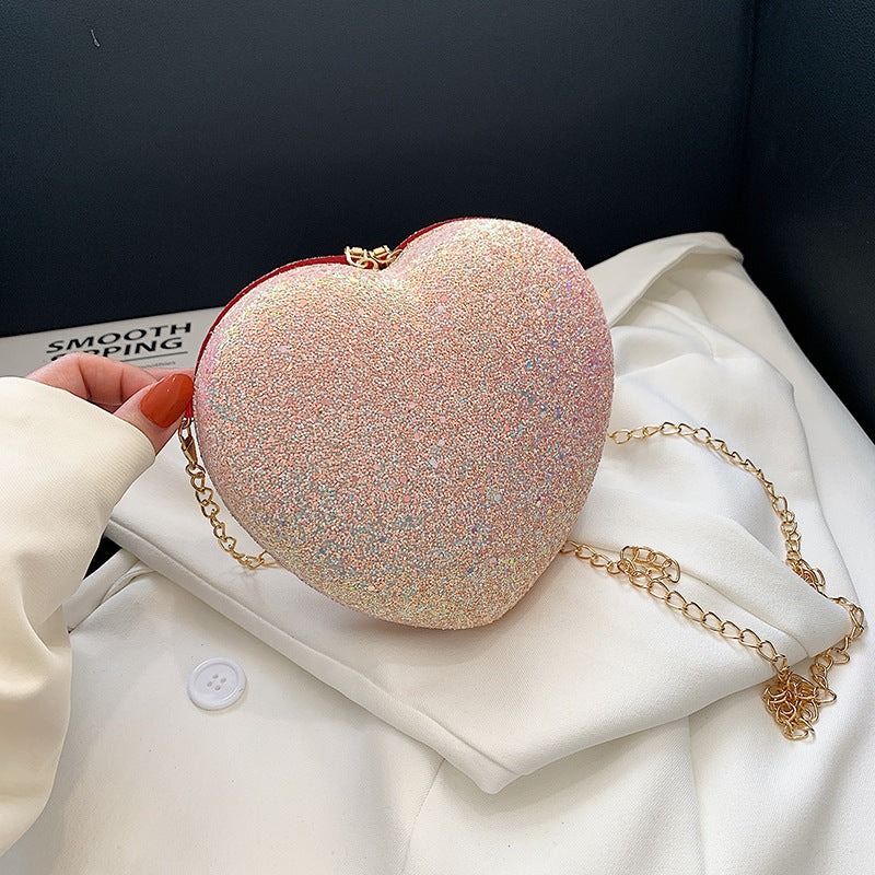 Luvéra Glänzende Kristall Tasche Weibliche Reine Farbe Pailletten Pfirsich