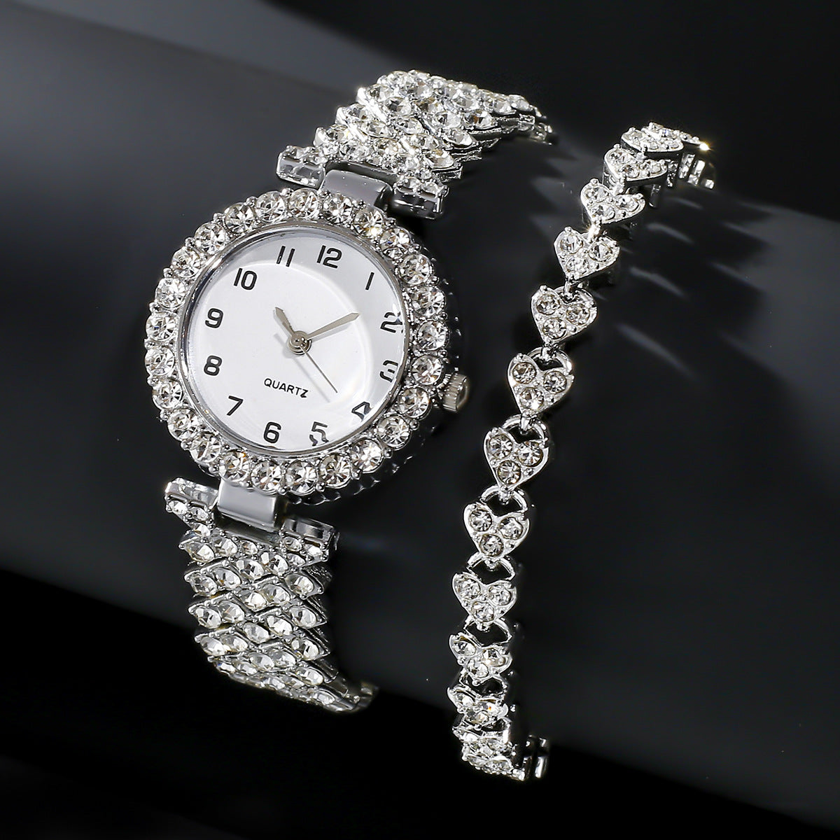 Luvéra Mode Schmuck 2pcs Luxus Mode Frauen Uhr Set Silber Armband Damen Quarz Armbanduhr Legierung Armband Für Damen Schmuck Set Uhr Geschenk