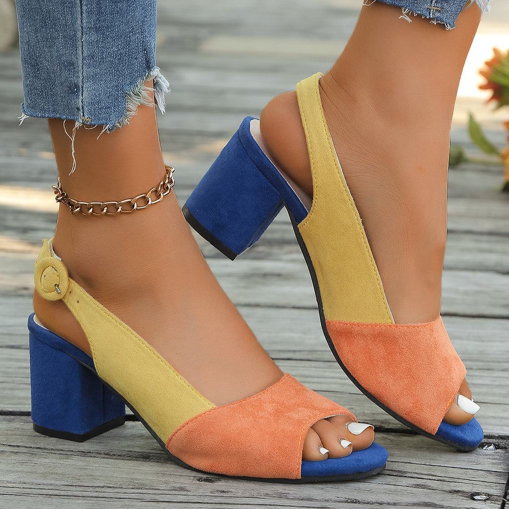 Luvéra Damen bunte Block-Heel-Sandalen mit runder Zehen