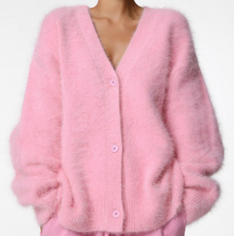 Luvéra Lose V-Ausschnitt Knopf Strickjacke Herbst Winter Mode Einreihig Gestrickt Pullover Top Damen Kleidung