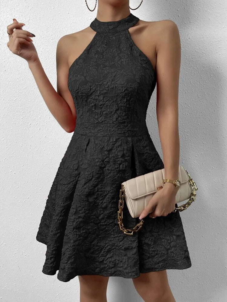 Luvéra Einfarbig Sleeveless Halter Patchwork Kleid Frauen