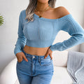 Luvéra Nackte Schultern Gestrickte Pullover Frauen Langarm Kurze Pullover Kleidung