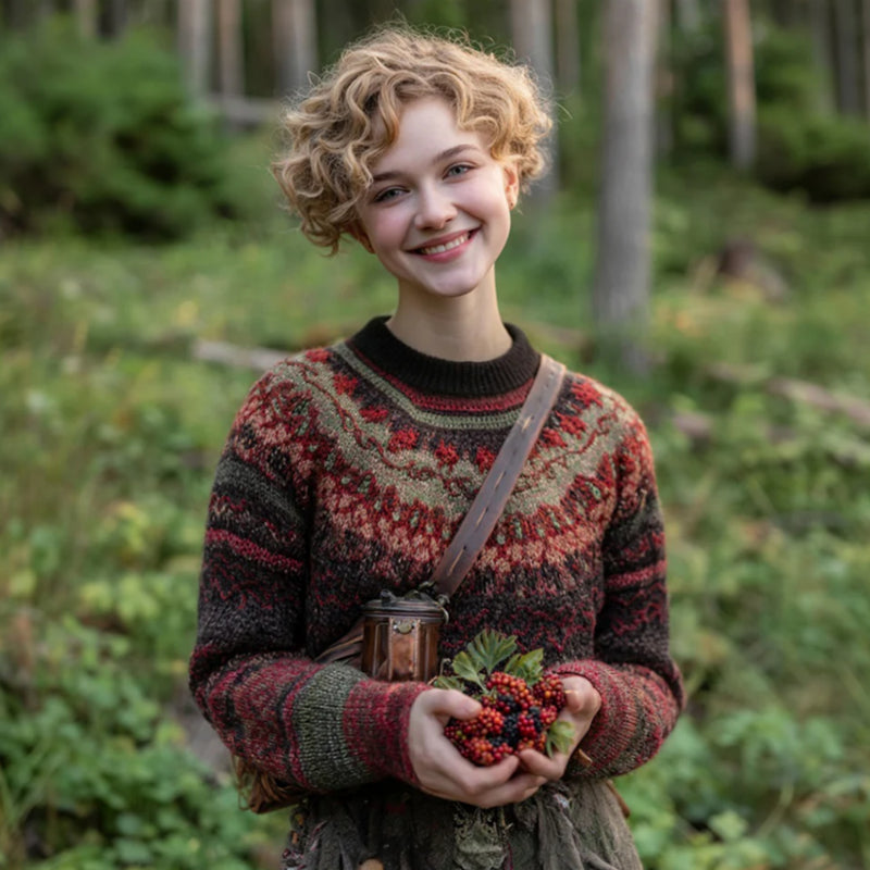 Luvéra Bedruckter Kapuzenpullover mit Rundhalsausschnitt und gestreiftem Patch-Design
