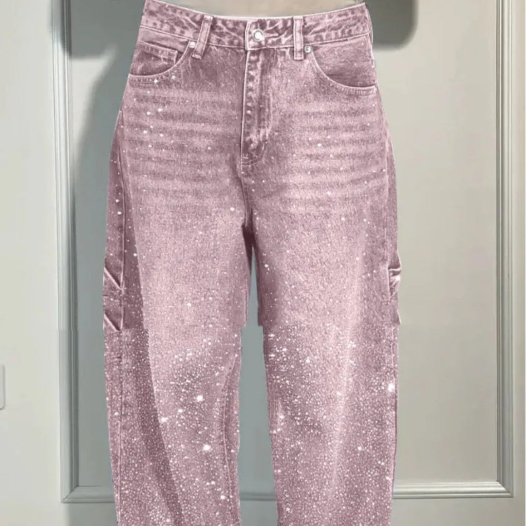 Luvéra Ins Glänzende Gerade Jeans Mit Taschen Mode Lose Weitbein Hosen Für Frauen Street-style Hosen