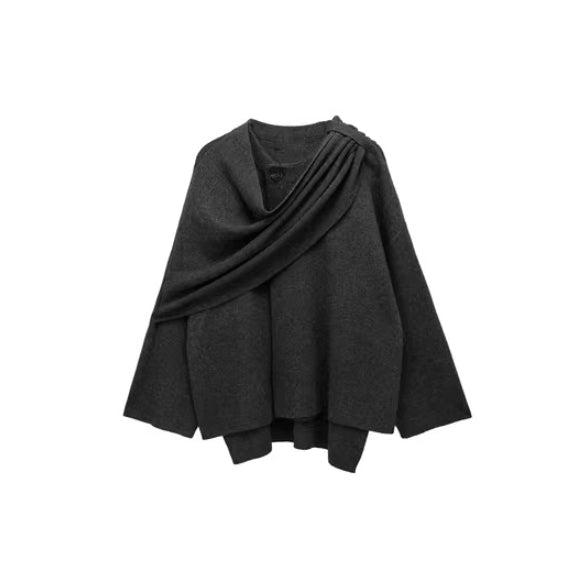 Luvéra Damen lockerer lässiger Cape gestrickter Pullovermantel