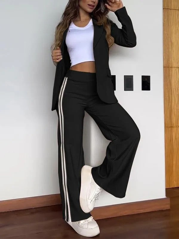 Luvéra Damen Lässiger Polo-Kragen-Anzug mit weitem Bein, Hosen, zweiteiliger Anzug