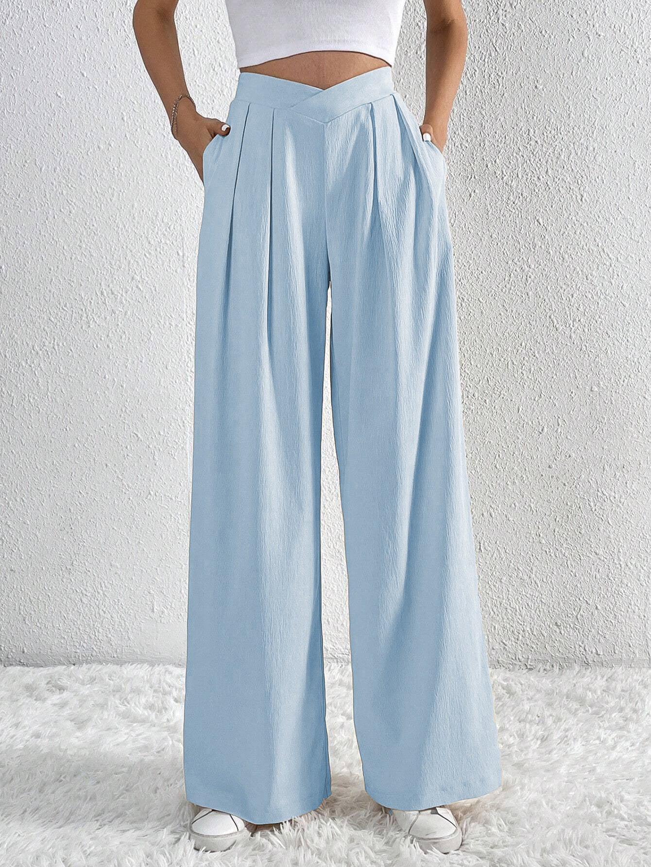 Luvéra Neue Einfarbig Plissee Casual Wide-leg Pants Lose Casual Frauen Pendeln Vielseitige Stil Bequeme Hosen