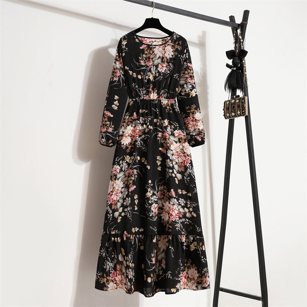 Luvéra Damen vielseitiges Blumen-Chiffon-Kleid mit Rundhalsausschnitt