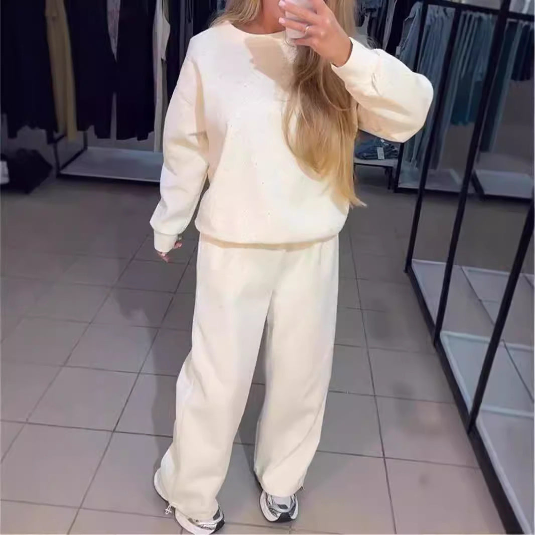 Luvéra Damen Casual Rundhals Drilling Kordelzug Knöchelgebunden Zweiteiler Anzug