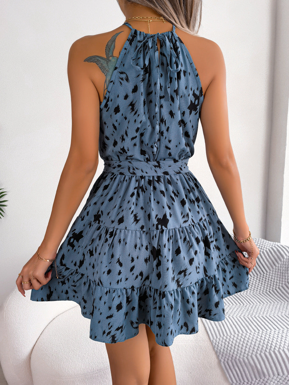 Luvéra Casual Leopard Print Rüschen Swing Kleid Sommer Mode Strand Kleider Frauen