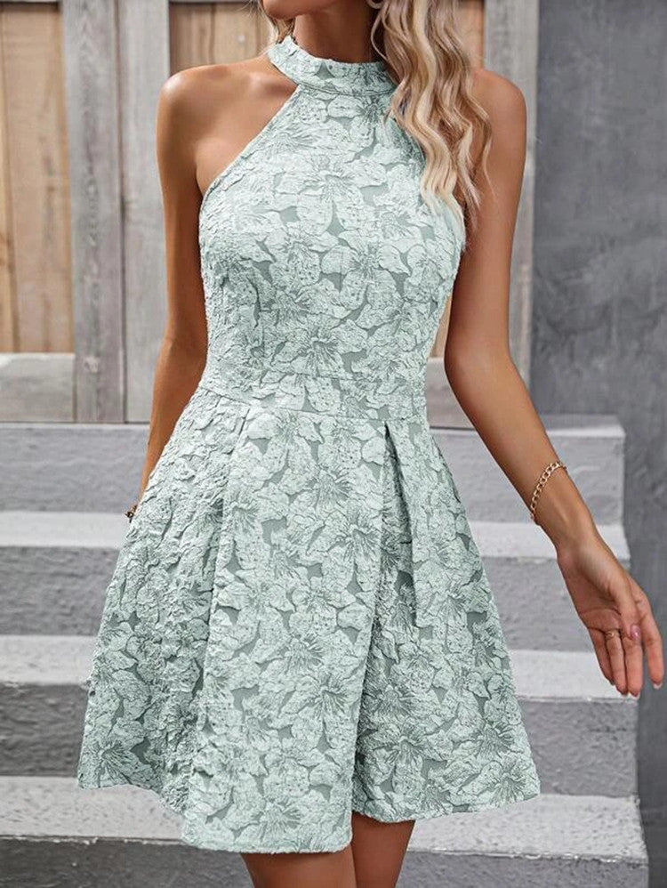 Luvéra Einfarbig Sleeveless Halter Patchwork Kleid Frauen