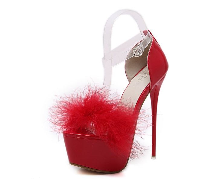Luvéra Pelzige Damenschuhe Stiletto wasserdichte Plattform Nachtclub Schuhe High Heels