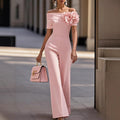 Luvéra Schulterfreier Damen Jumpsuit mit 3D-Blumen - Elegantes Wide-Leg Overall