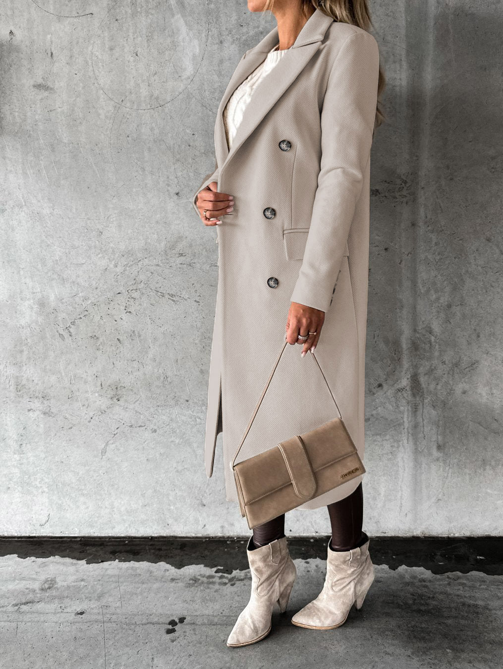 Luvéra Zwei Breasterige Revers Mantel Winter Mode Solide Slim Lange Jacke Langarm Tops Frauen Kleidung