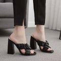 Luvéra Mode Plissee Kreuz Gürtel Dicke Ferse High Heel Große Größe Sandalen Und Frauenschuhe