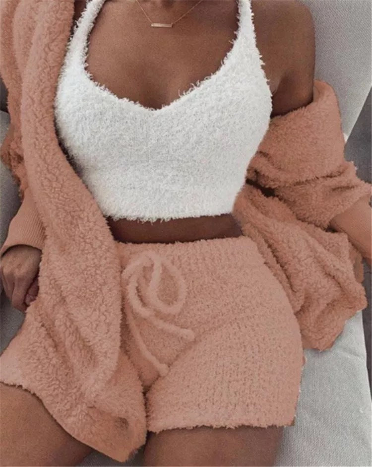 Luvéra Frauen Home Wear Anzug Casual Pyjamas Set Dame Weibliche Weiche Warme Langarm Exposed Nabel Weste Shorts Set