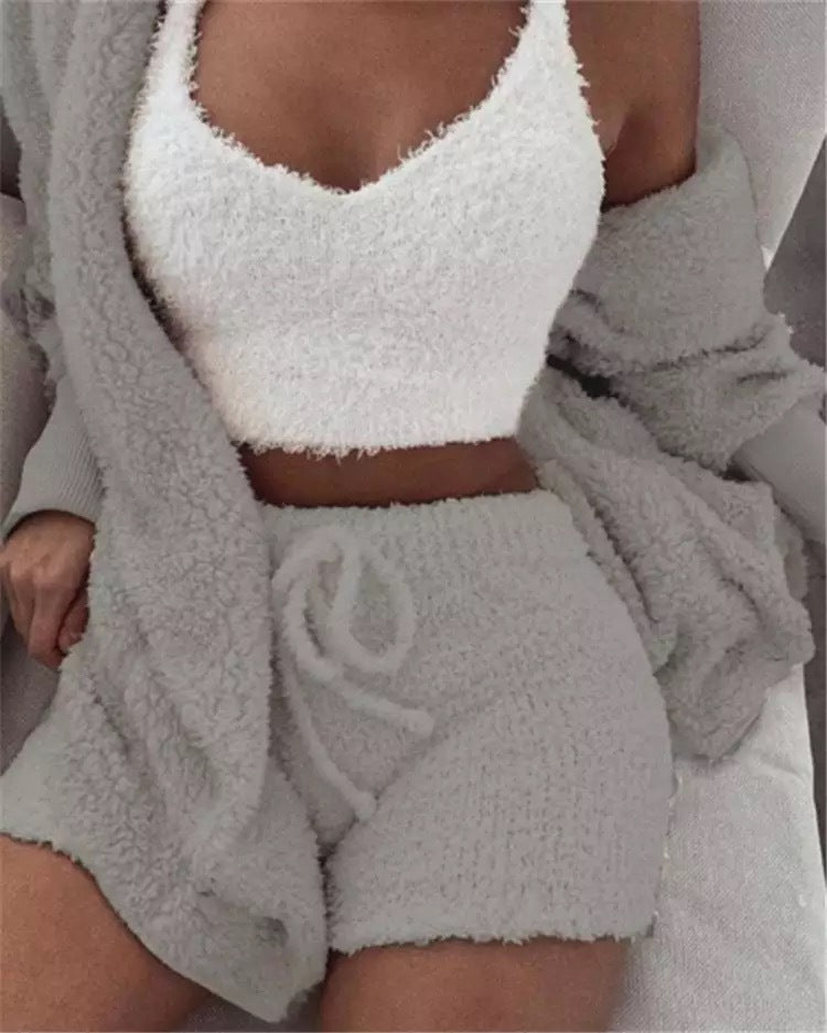 Luvéra Frauen Home Wear Anzug Casual Pyjamas Set Dame Weibliche Weiche Warme Langarm Exposed Nabel Weste Shorts Set
