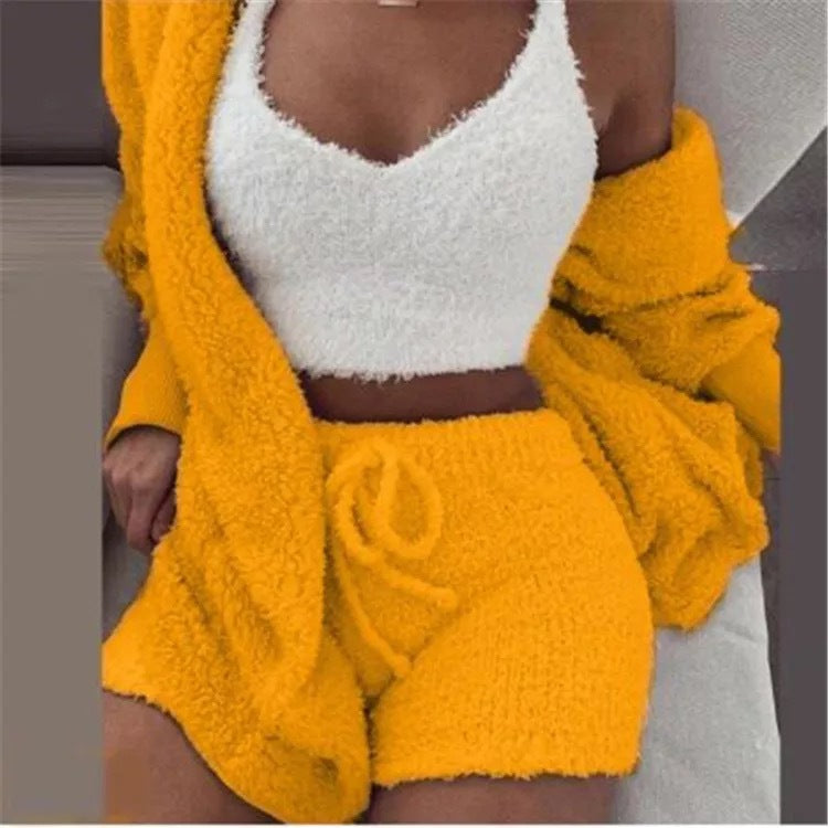 Luvéra Frauen Home Wear Anzug Casual Pyjamas Set Dame Weibliche Weiche Warme Langarm Exposed Nabel Weste Shorts Set