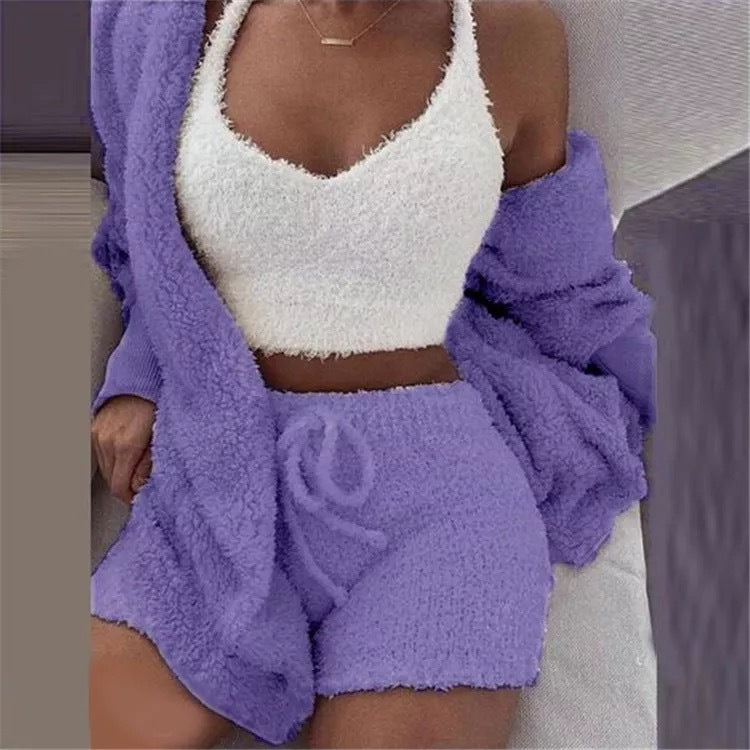 Luvéra Frauen Home Wear Anzug Casual Pyjamas Set Dame Weibliche Weiche Warme Langarm Exposed Nabel Weste Shorts Set