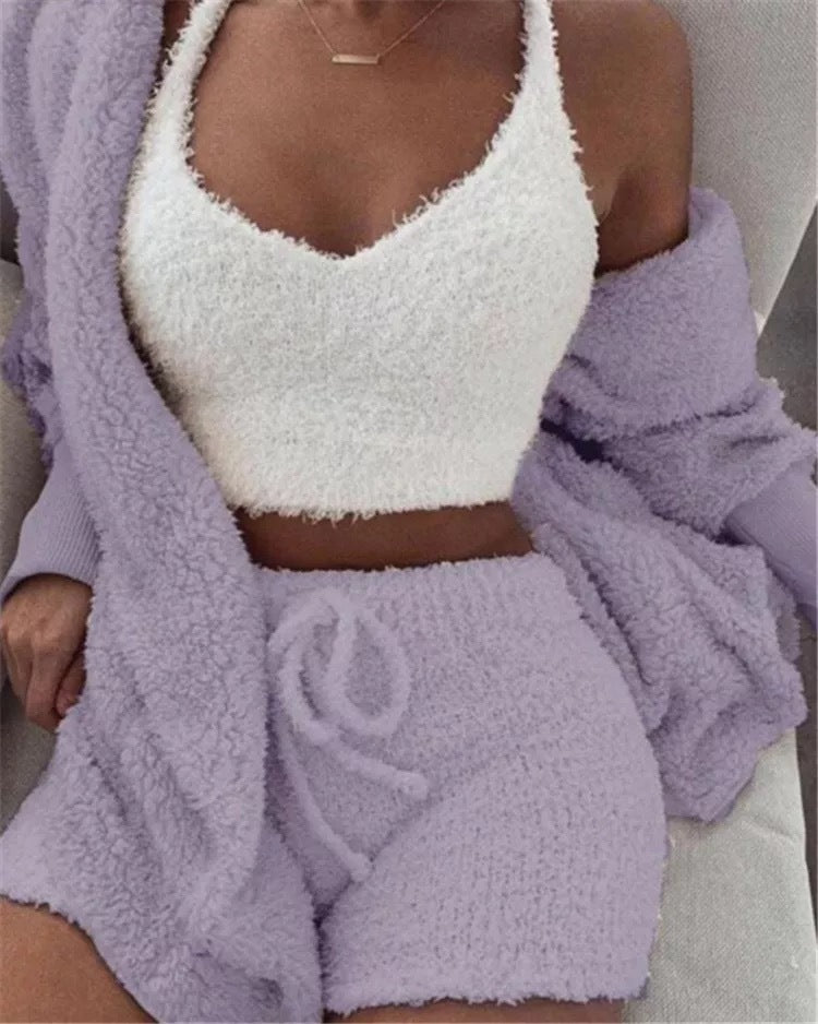 Luvéra Frauen Home Wear Anzug Casual Pyjamas Set Dame Weibliche Weiche Warme Langarm Exposed Nabel Weste Shorts Set