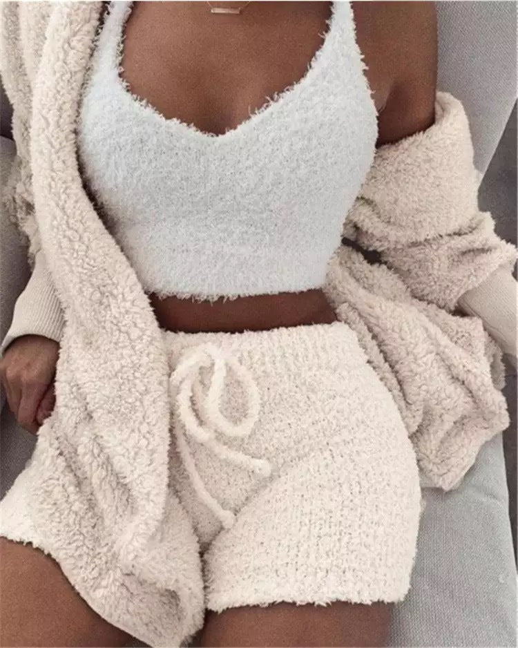 Luvéra Frauen Home Wear Anzug Casual Pyjamas Set Dame Weibliche Weiche Warme Langarm Exposed Nabel Weste Shorts Set