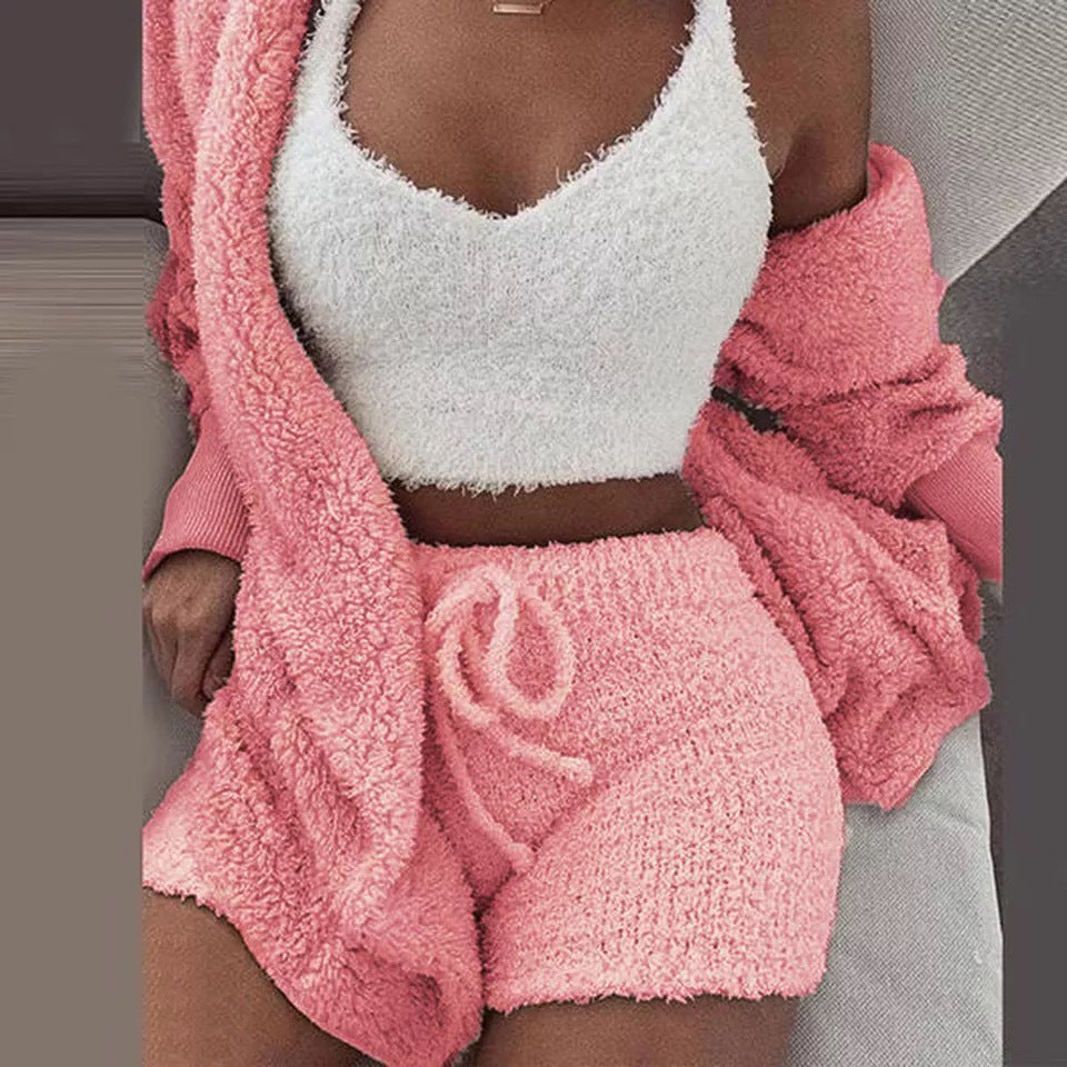 Luvéra Frauen Home Wear Anzug Casual Pyjamas Set Dame Weibliche Weiche Warme Langarm Exposed Nabel Weste Shorts Set