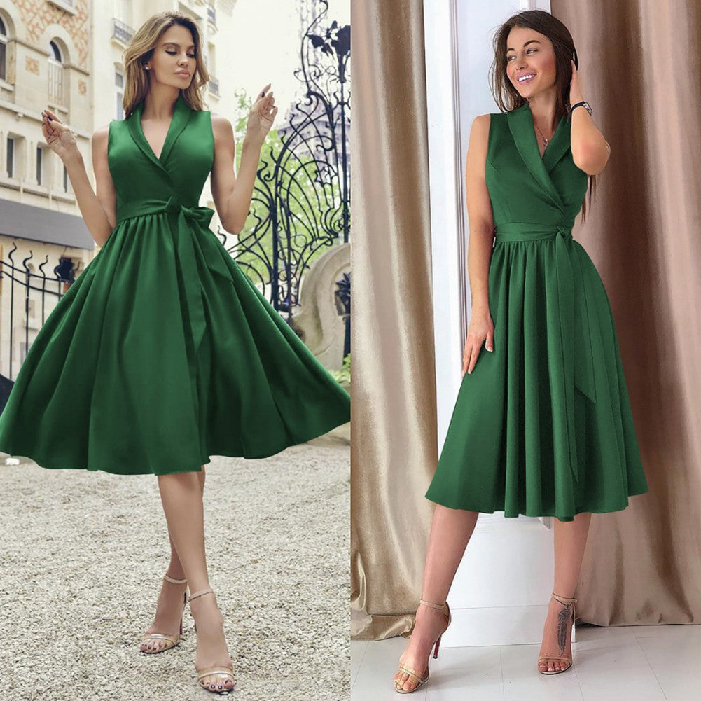 Luvéra Midi Kleid Casual Ärmellose Gürtel Kleid Weiblich