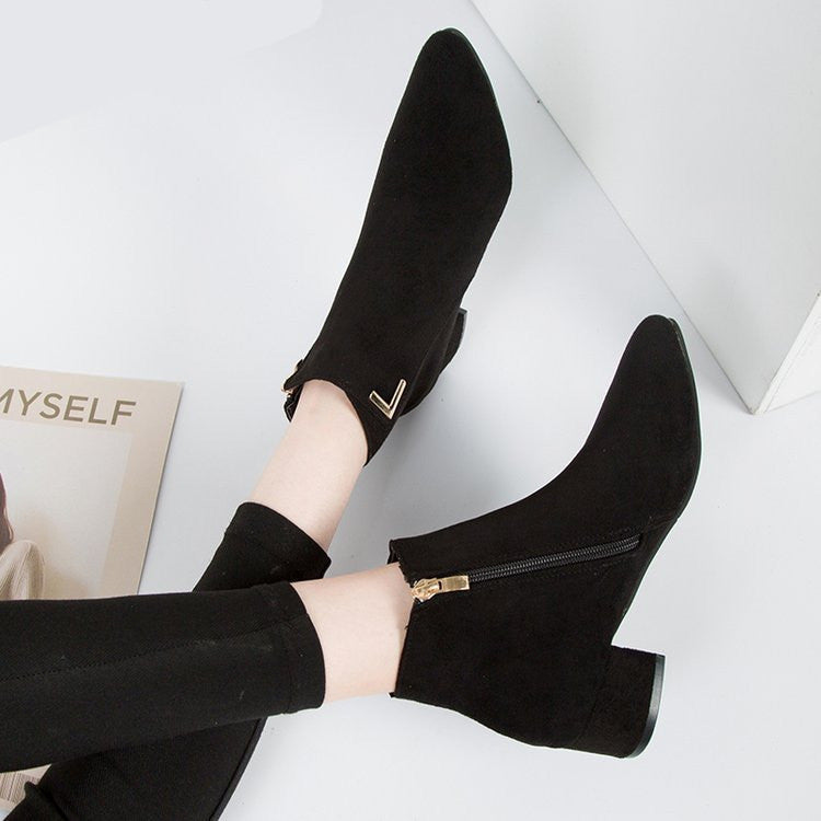 Luvéra Wildleder Casual Mid-Heels Pointed European Zipper High-Top Schuhe