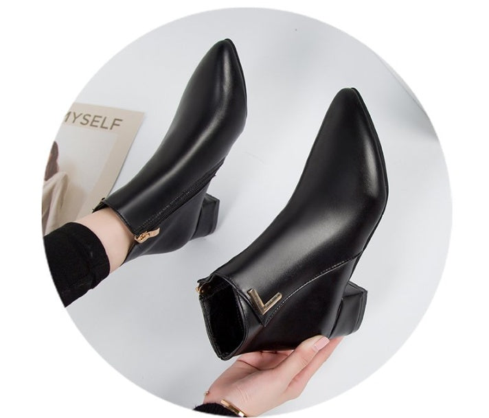 Luvéra Wildleder Casual Mid-Heels Pointed European Zipper High-Top Schuhe