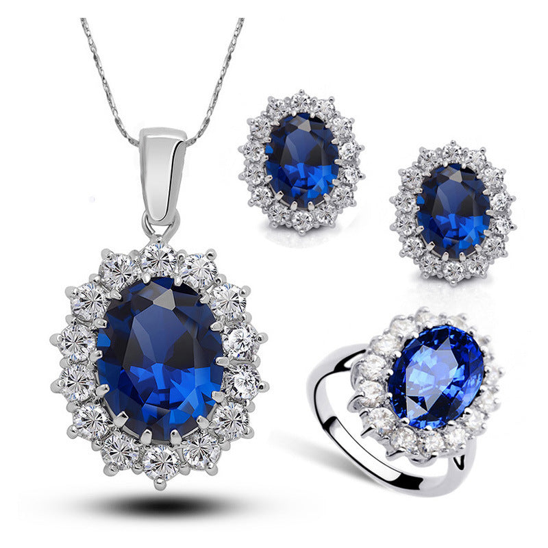 Luvéra Kristall Schmuck Braut Halskette Ohrringe Ring Schmuck Set
