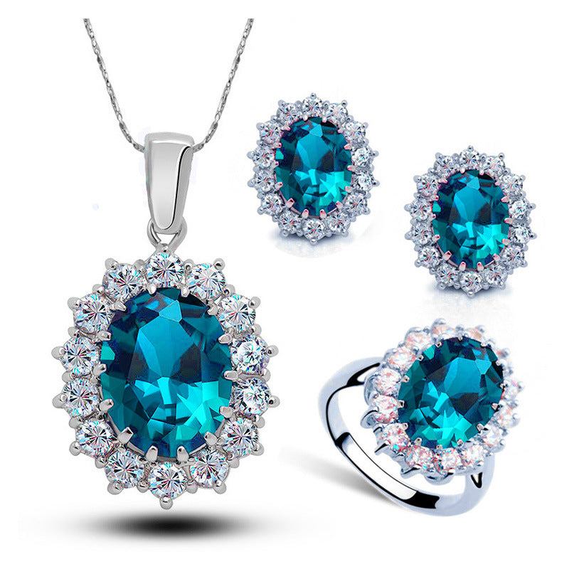 Luvéra Kristall Schmuck Braut Halskette Ohrringe Ring Schmuck Set