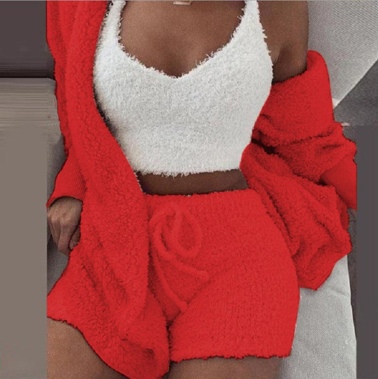 Luvéra Frauen Home Wear Anzug Casual Pyjamas Set Dame Weibliche Weiche Warme Langarm Exposed Nabel Weste Shorts Set
