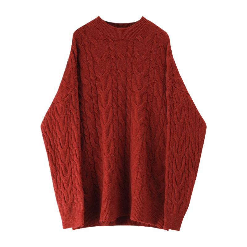 Luvéra Damen Roter Twisted Cable-Knit Pullover Für Frauen