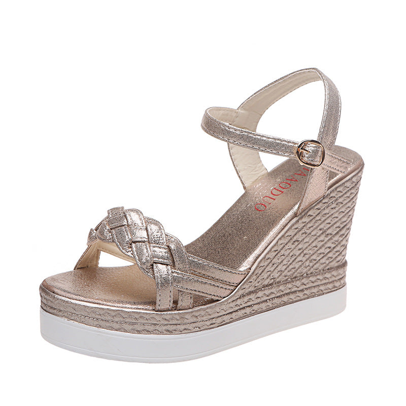 Luvéra Schnalle Plattform High Heel Net Rot Keil Frauen Schuhe