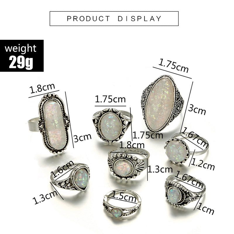 Luvéra Ornament Kreative Geometrische Opal Edelstein 8-teiliges Set Kombination Set Ringe