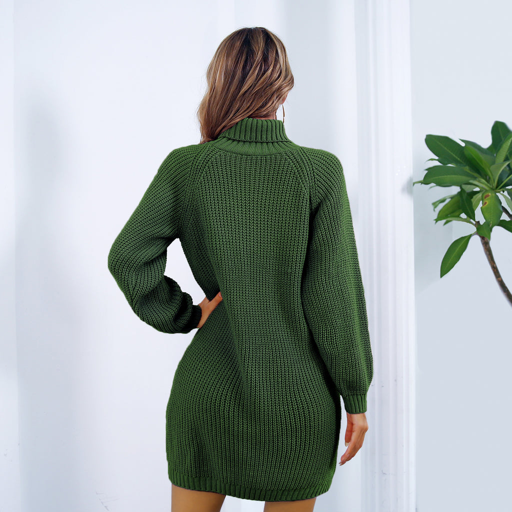 Luvéra Winter Rollkragen Lange Pullover Kleid Mit Knopf Design Freizeit Clinch Langarm Basis Pullover Frauen