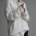 Luvéra Lose V-Ausschnitt Knopf Strickjacke Herbst Winter Mode Einreihig Gestrickt Pullover Top Damen Kleidung