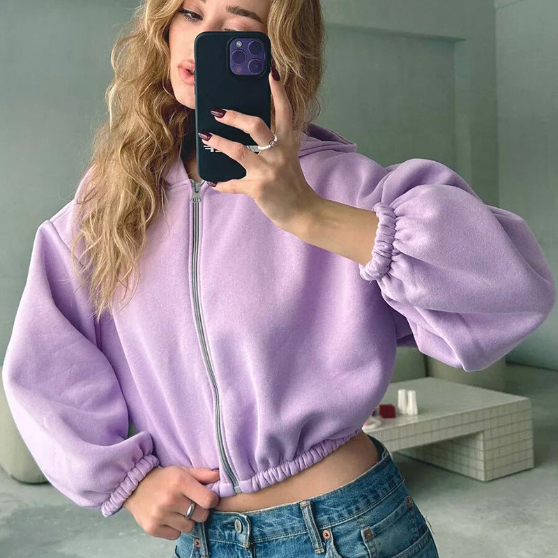 Luvéra Casual Einfarbig Mit Kapuze Kurze Jacke Y2K Mode Sport Sweatshirt Langarm Zip Up Strickjacke Hoodies frauen Kleidung