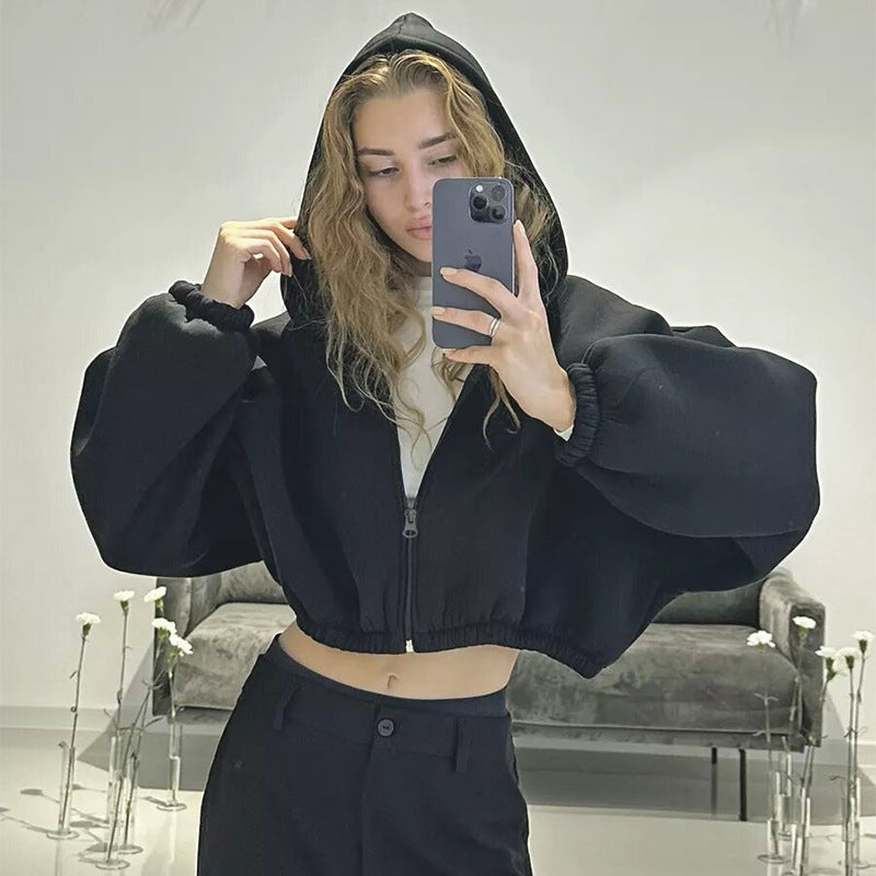 Luvéra Casual Einfarbig Mit Kapuze Kurze Jacke Y2K Mode Sport Sweatshirt Langarm Zip Up Strickjacke Hoodies frauen Kleidung