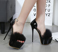 Luvéra Pelzige Damenschuhe Stiletto wasserdichte Plattform Nachtclub Schuhe High Heels