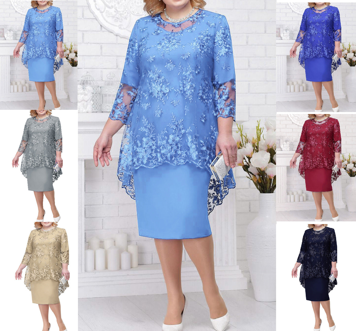 Luvéra Frauen Neue Plus Size Spitze Bestickt Kleid Zwei Stück Set