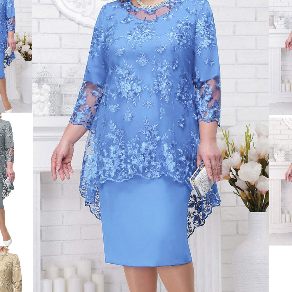Luvéra Frauen Neue Plus Size Spitze Bestickt Kleid Zwei Stück Set
