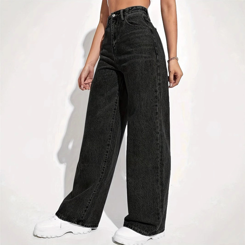 Luvéra Dunkelblaue Jeans mit weitem Bein und weitem Bein und bodenlanger Länge